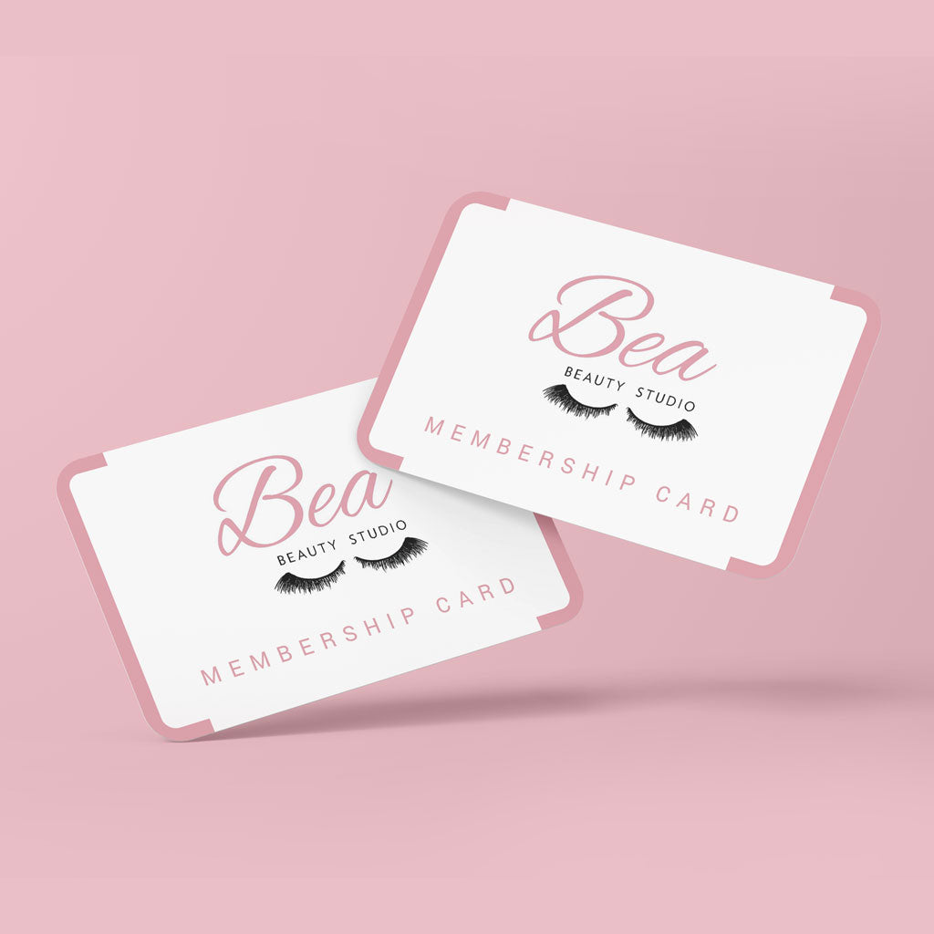 Picture of the front of two Bea Beauty Studio membership cards.