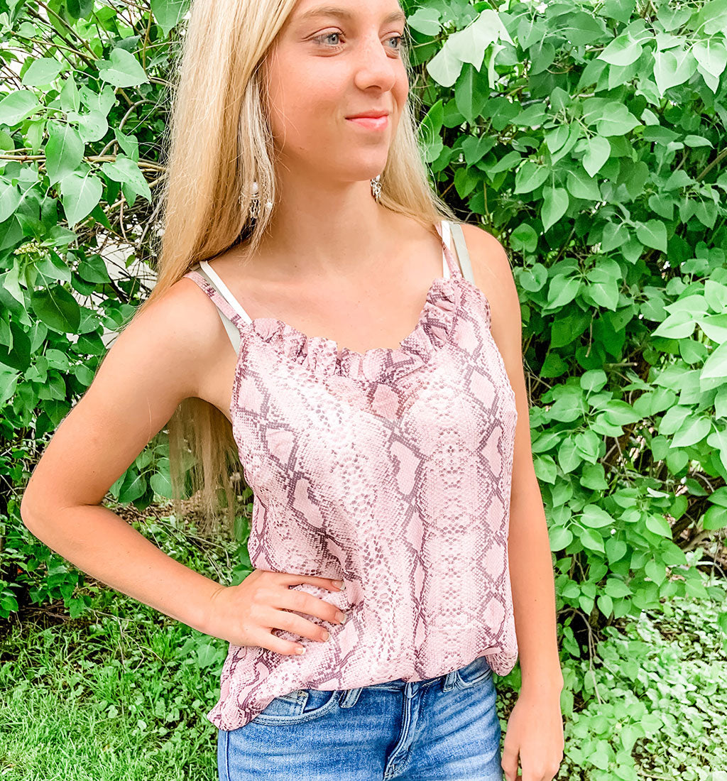 Snake Print Ruffle Top
